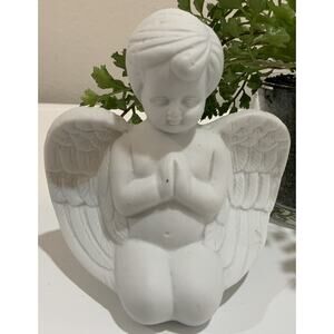 Vtg White Ceramic Praying Cherub Angel Naked Baby Shelf Sitter Figurine Statue